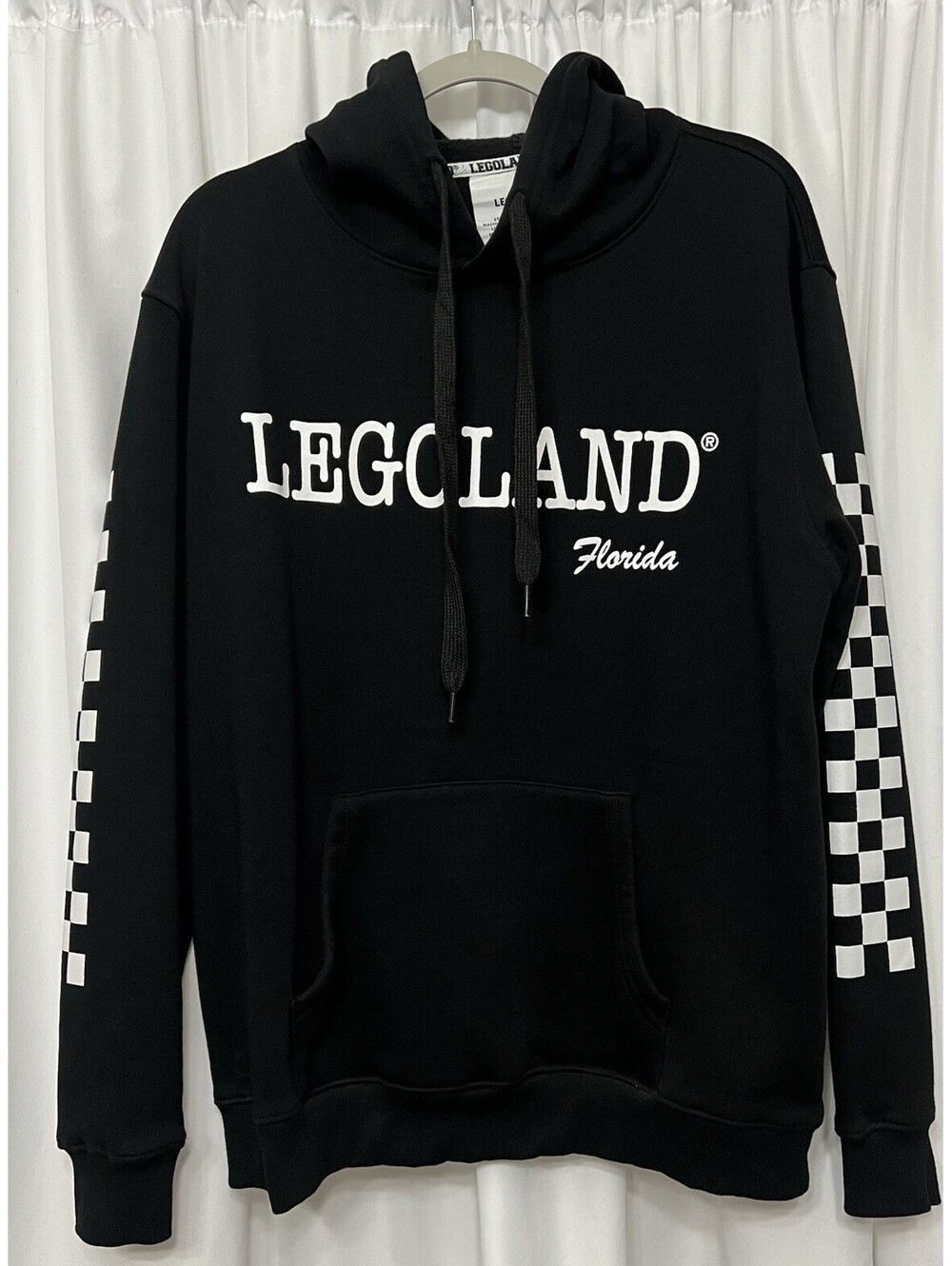 Legoland Florida Hoodie Unisex Large Black Souvenir Checker Sleeve